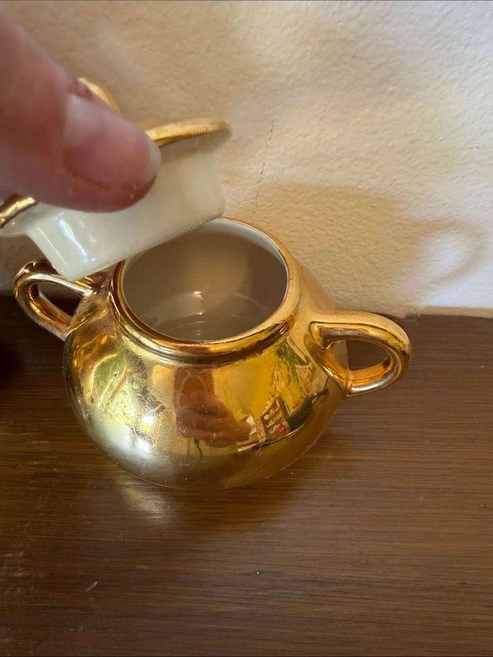 Hand Decorated 22k Gold Ceramic Creamer and Sugar Set